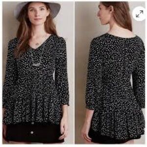 Maeve Anthropologie Lila Peplum Black & White Blouse